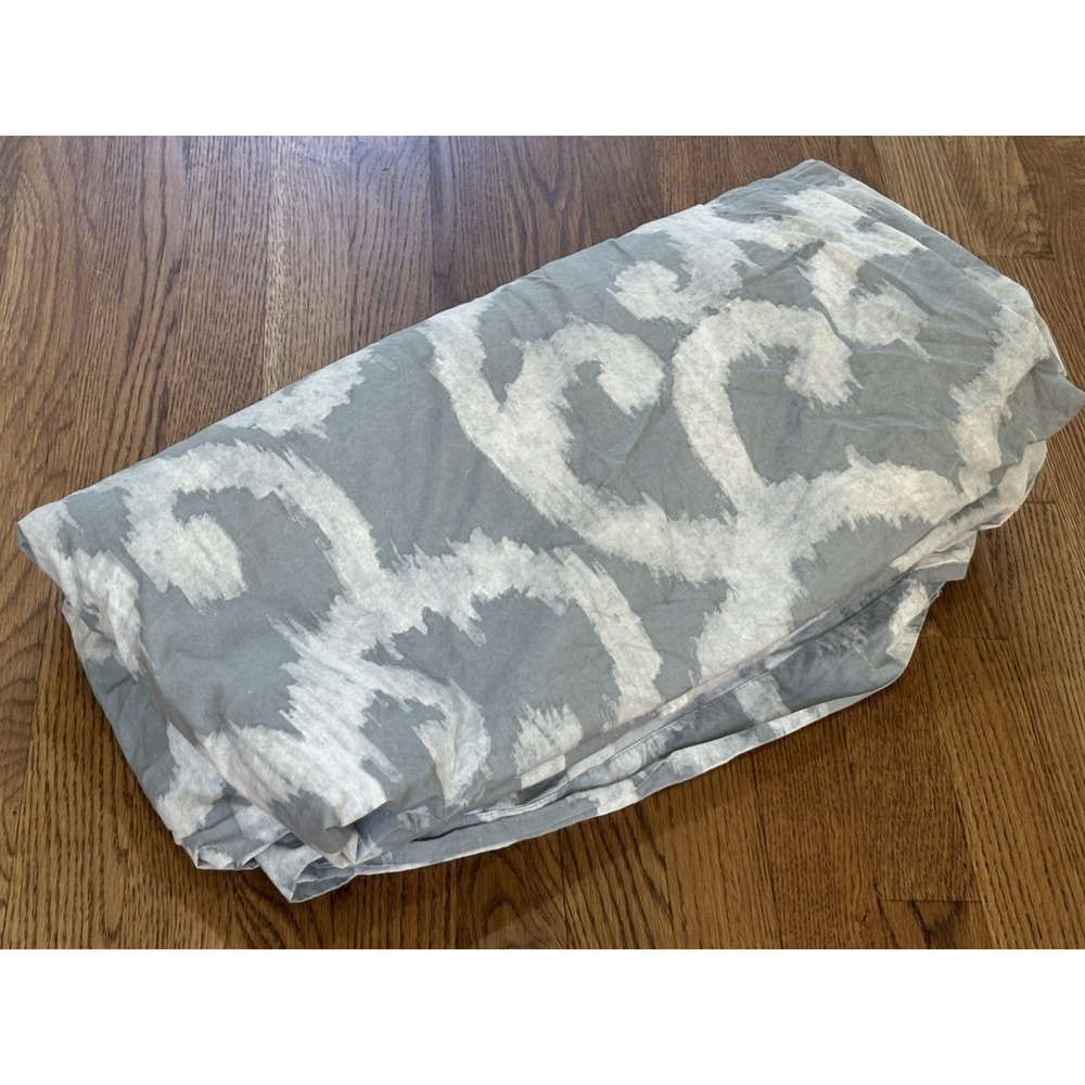 West Elm Grey Scroll Duvet Cover Full Queen 100% Organic Cotton Green Line